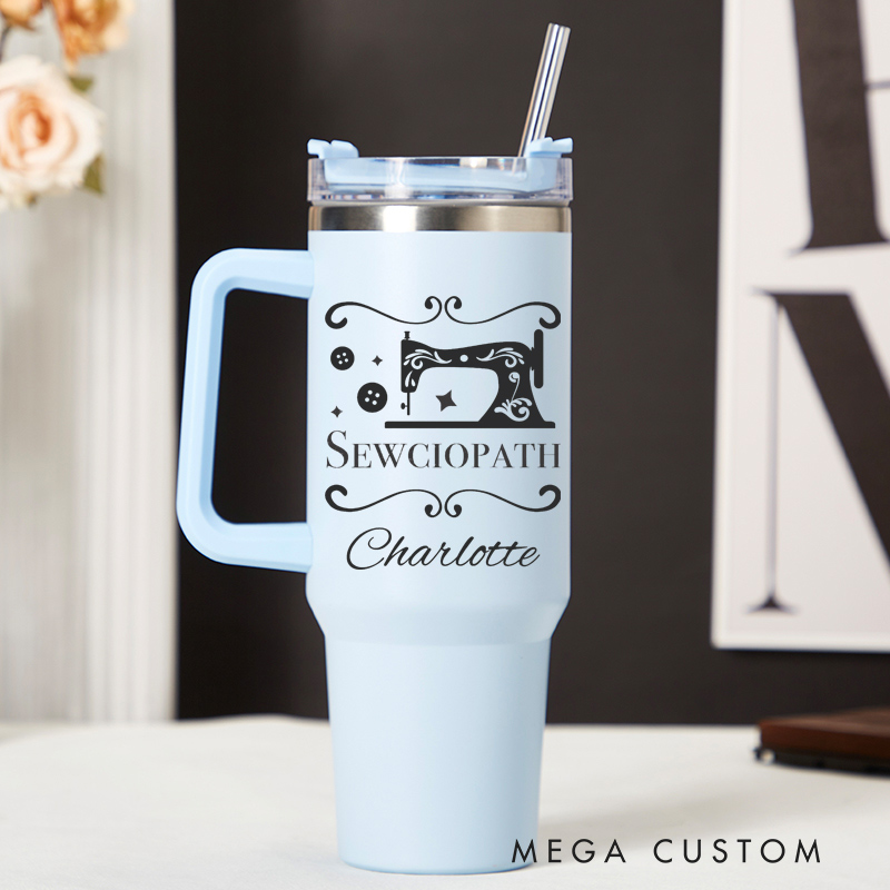 Personalized 40oz Tumbler with Handle Sewciopath Tumbler and Custom Name