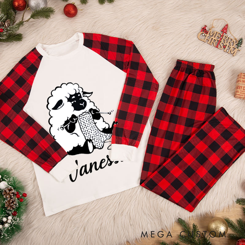 Personalized Knitting Christmas Pajama Sets Funny Christmas Pajama Sets Knitting Sheep Gift for Knitting Lovers