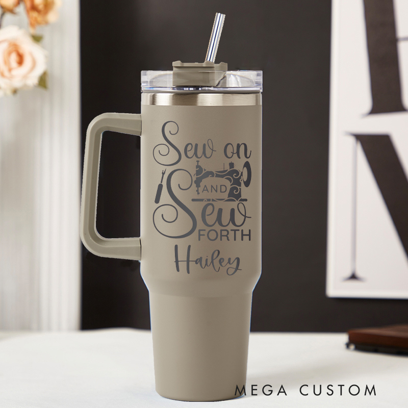 Personalized 40oz Tumbler with Handle Sew on and Sew Forth Tumbler and Custom Name