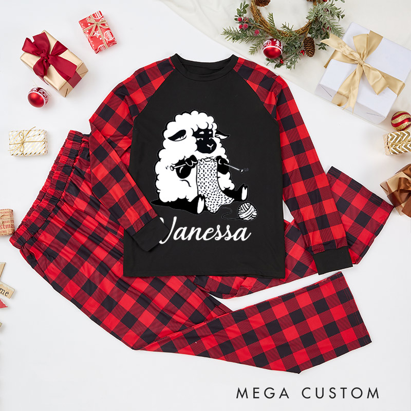 Personalized Knitting Christmas Pajama Sets Funny Christmas Pajama Sets Knitting Sheep Gift for Knitting Lovers