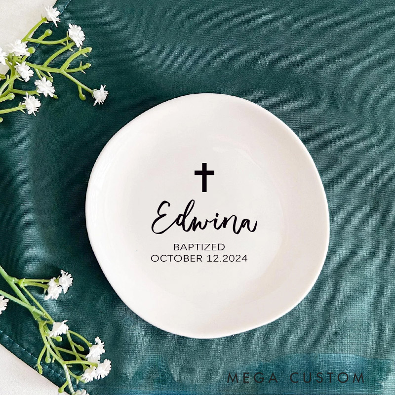 Personalised Irregular Round Ceramic Jewelry Dish for Goddaughter First Communion Gift Baptism and Christening Gift Confirmation Girl Jewelry Dish