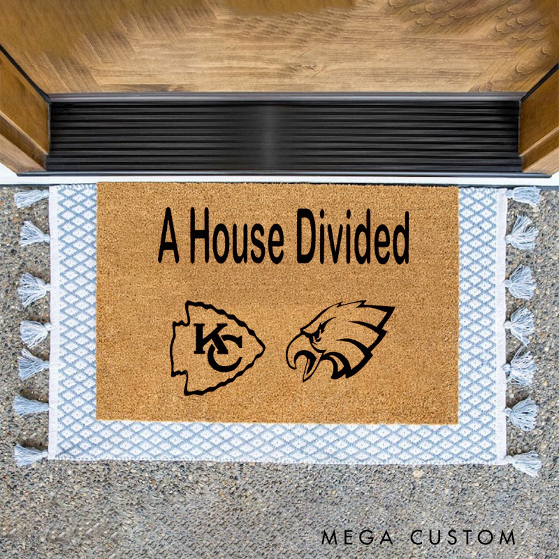 Personalized "A House Divided" Doormat with Custom Team Logos 