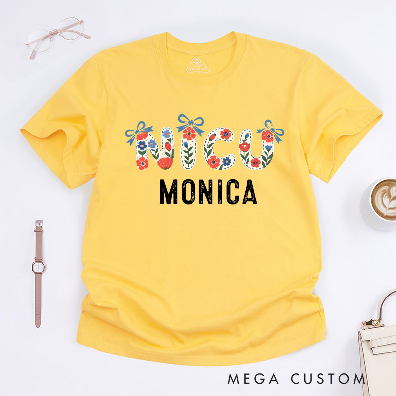 Personalized Nurse T-Shirts Floral NICU Elegance Fashion Design T-Shirts