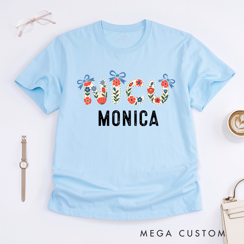 Personalized Nurse T-Shirts Floral NICU Elegance Fashion Design T-Shirts