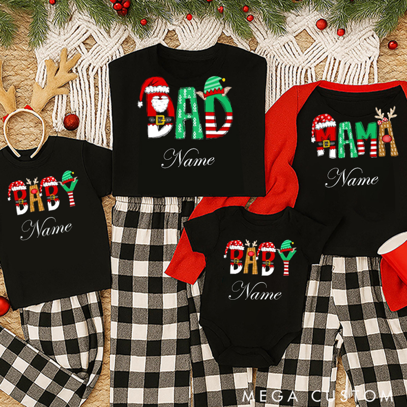 Personalized Funny Reunion Christmas Unique Santa Font Family Matching T-Shirts
