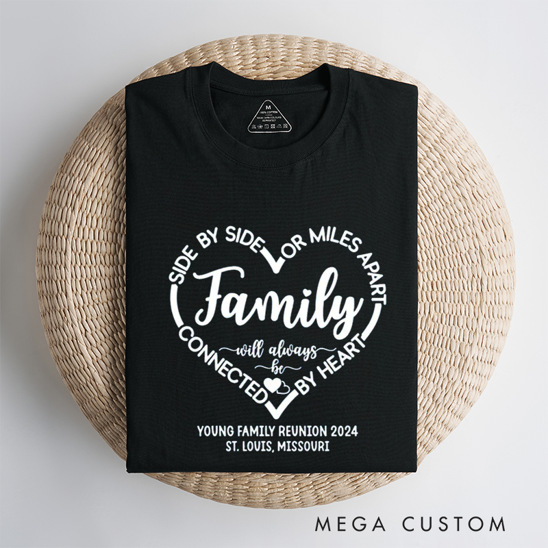 Personalized Family Reunion Side By Side Miles Apart Family Shirt With Custom Name Date and Destination Unisex T-shirt