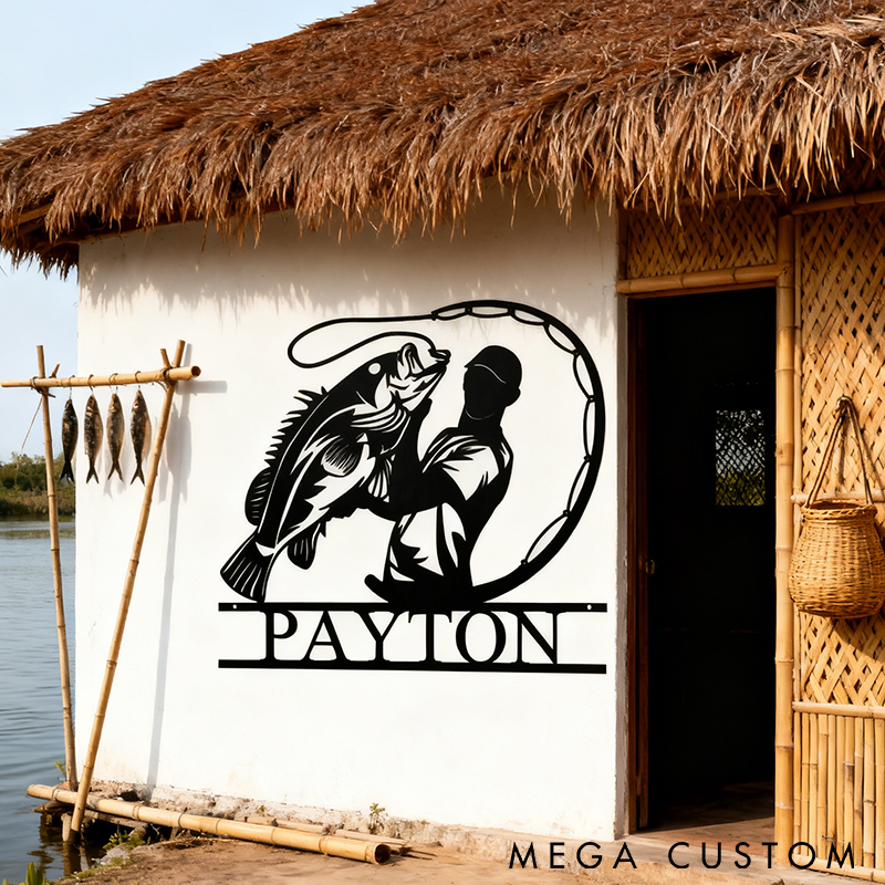 Personalized Fishing Metal Wall Art Bass Fishing Metal Wall Art Custom Name Durable Outdoor or Indoor Decor for Fishing Enthusiasts and Unique Gift Idea
