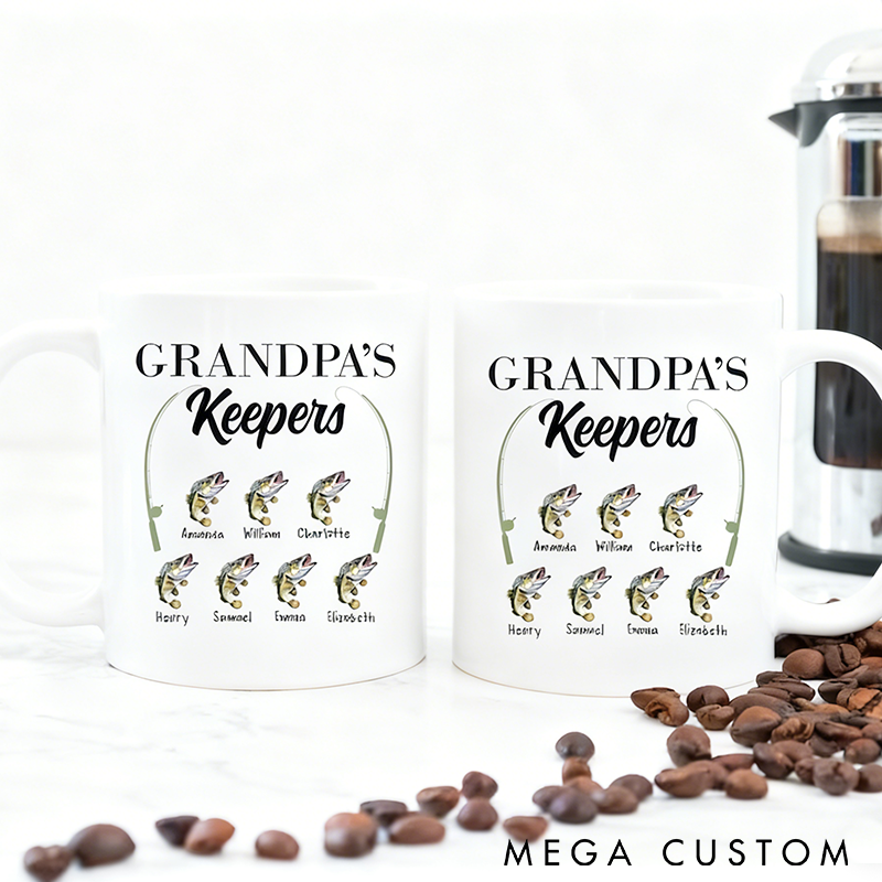 Personalized Fishing Mug Funny Fishing Mug Custom Names with Fish Design Perfect Gift for Fishing Enthusiast Grandpas Dads