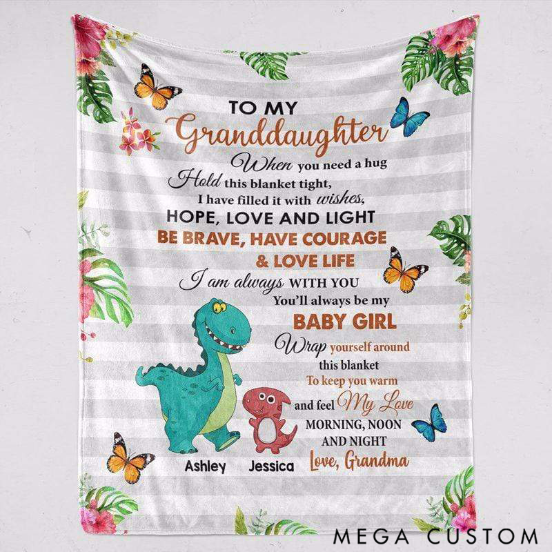 Personalized Dinosaur To My Granddaughter Grandson Blanket Gift For Grandchildren