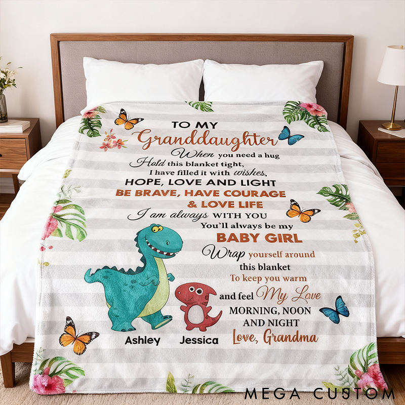 Personalized Dinosaur To My Granddaughter Grandson Blanket Gift For Grandchildren