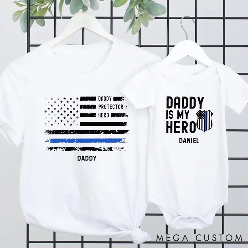 Personalized Police Officer New Dad Father's Day Gift for Dad Matching T-shirts