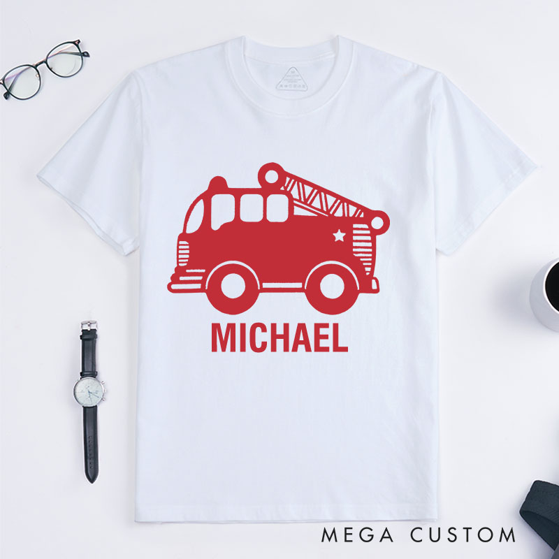 Personalized Firefighter T-Shirts Red Fire Truck Fashion DesignT-Shirts