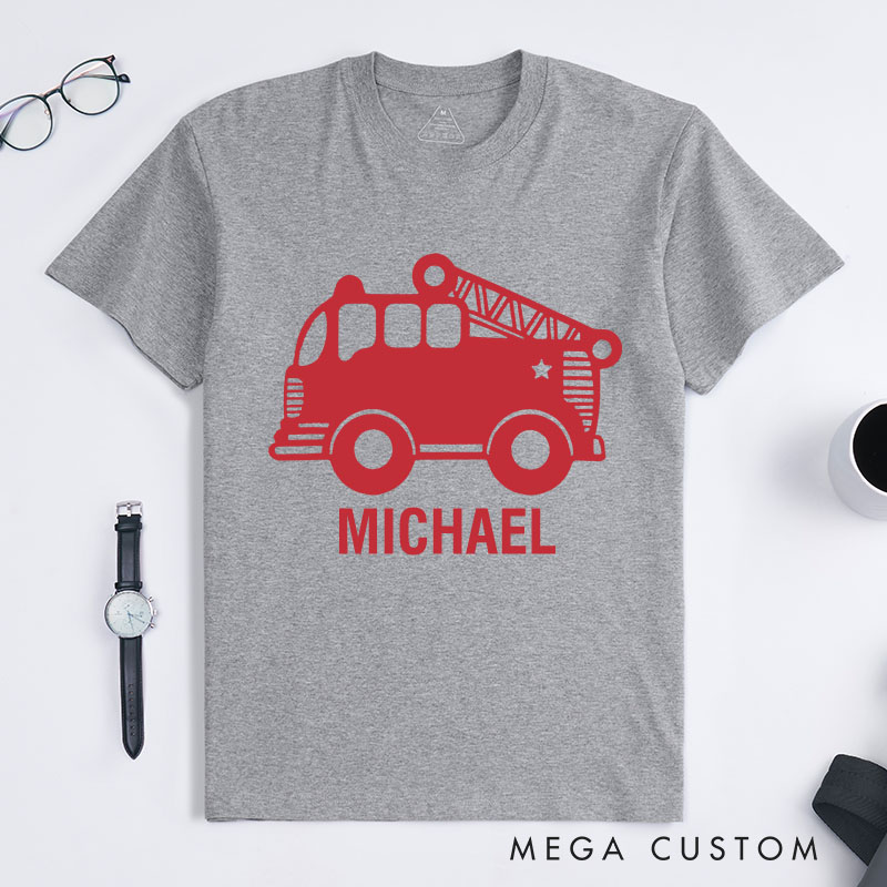 Personalized Firefighter T-Shirts Red Fire Truck Fashion DesignT-Shirts