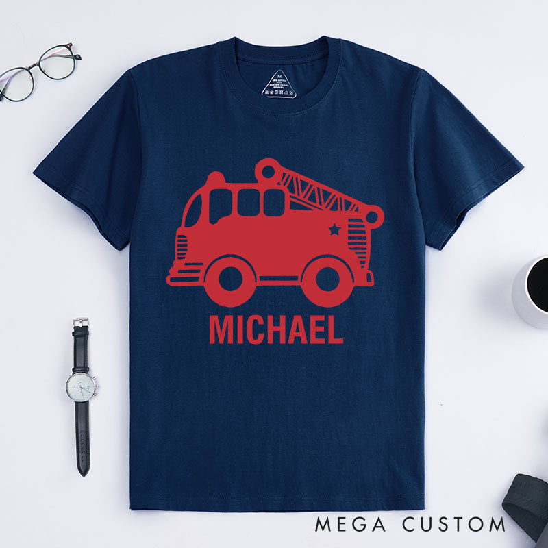 Personalized Firefighter T-Shirts Red Fire Truck Fashion DesignT-Shirts