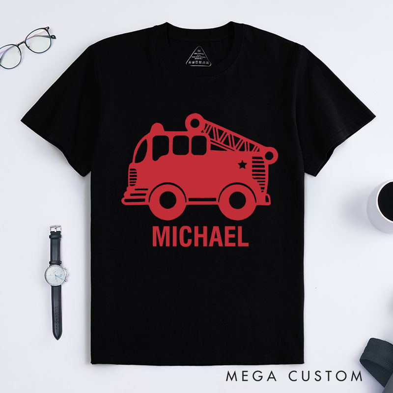 Personalized Firefighter T-Shirts Red Fire Truck Fashion DesignT-Shirts