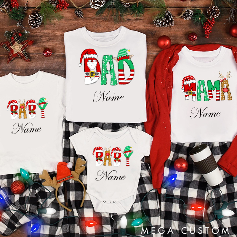 Personalized Funny Reunion Christmas Unique Santa Font Family Matching T-Shirts