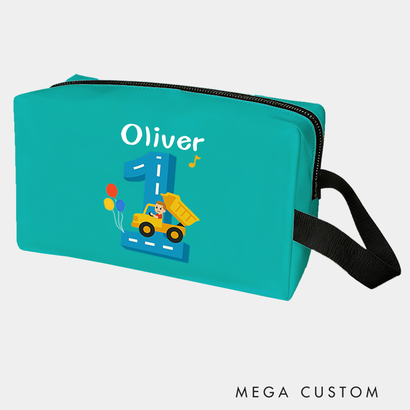 Personalized Number Cars Theme Custom Kids Name Number and Color Toiletry Bag for Kids Travel Gifts and Daily Use