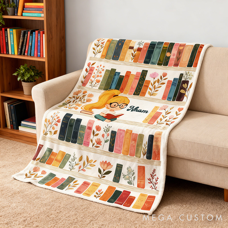 Personalized Book Floral Blanket Custom Name Gift for Book Lovers Readers