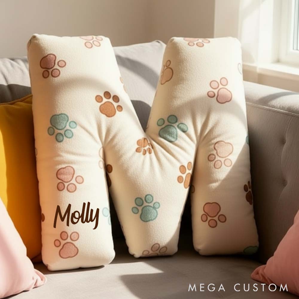 Personalized Pet Lover Letter Paws Pillow with Custom Name Design