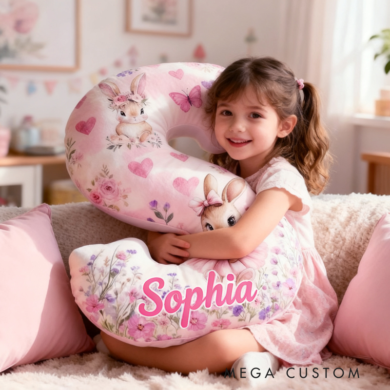 Personalized Rabbit Princess Initials with Name Graphic 3D Print Pillow Christmas Gift for Kids Birthday Gift