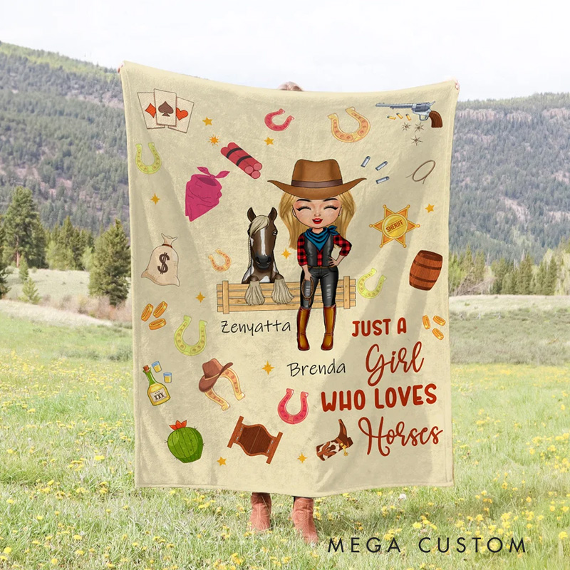 Personalized Personalized Cowgirl Horse Element Multicolor Soft Throw Blanket with Name Home Decor Birthday Gift for Women Horse Lovers Riding Lovers Equestrian Lovers