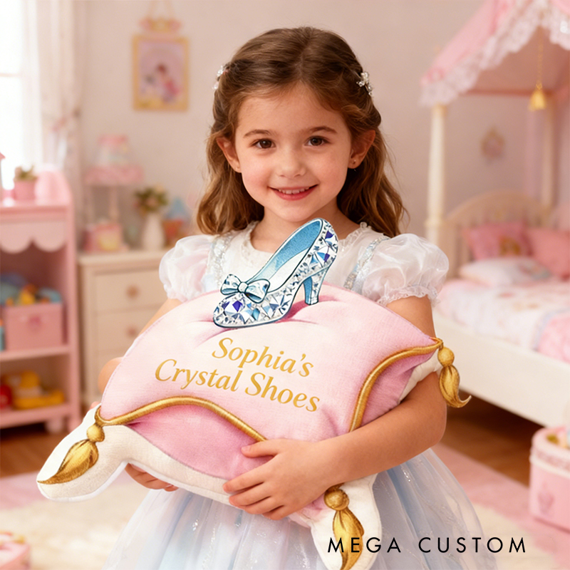 Personalized Crystal Shoe Cushion Custom Name Soft Decorative Gift Fairytale Princess Style Elegant Pink Bedroom Magic Charm Graphic 3D Print Pillow