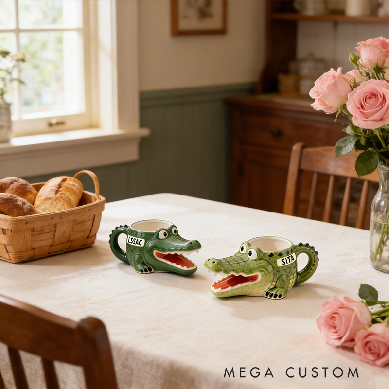 Personalized Crocodile Couple Mug Engraved Ceramic Cup Gift for Couples Valentine Anniversary Gift