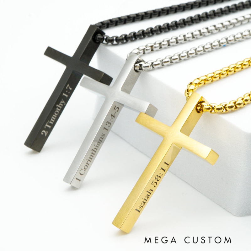 Personalized Cross Scripture Pendant Necklace for Men Religious Jewelry Christian Bible Verse Gift for Him