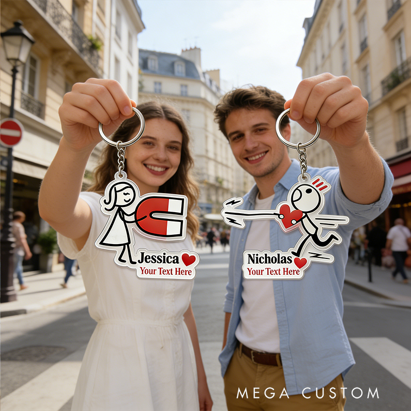 Personalized Couple Keychain with Love Magnet Design Custom Names Enchanting Holiday Gift for Couples