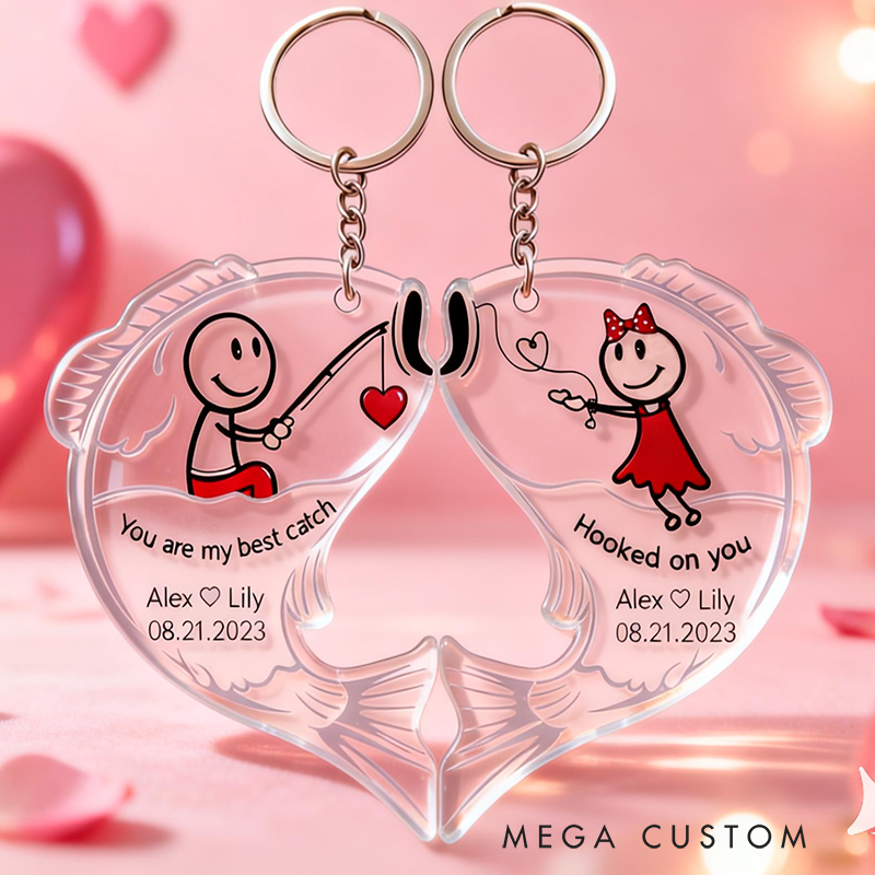 Personalized Fishing for Love Couple Keychain Engraved Keychain Metaphorical Holiday Gift for Partners
