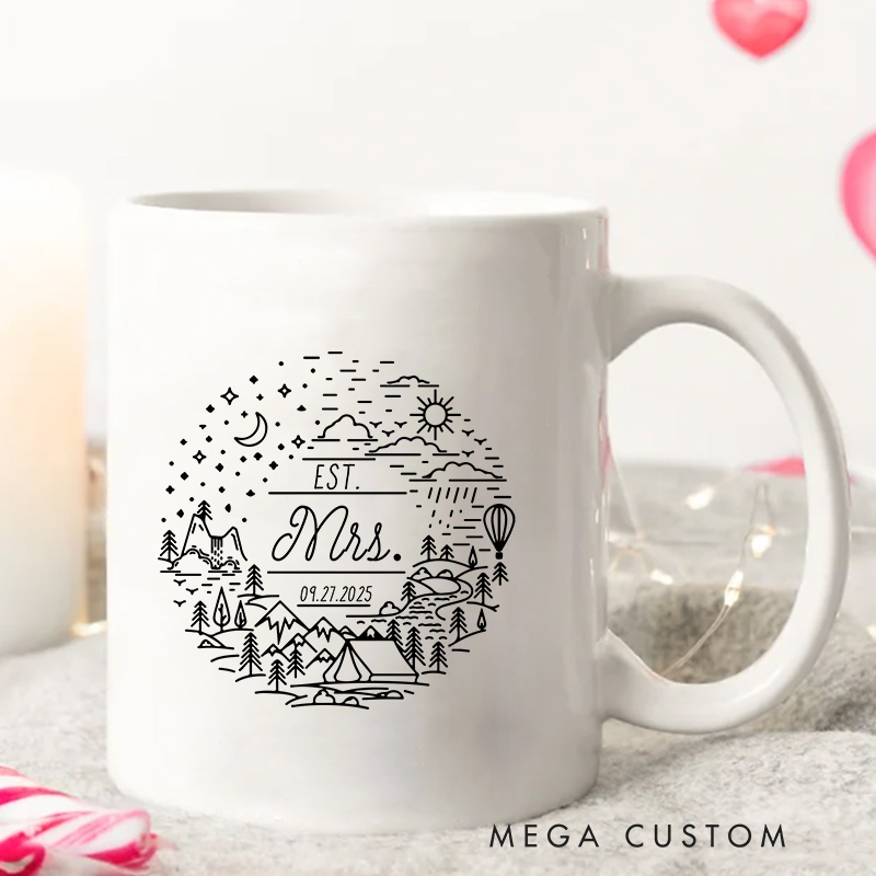 Personalized Adventure Mr & Mrs Mug Wedding Coffee Cup for Her Him Ceramic Mug for Couple Newlyweds