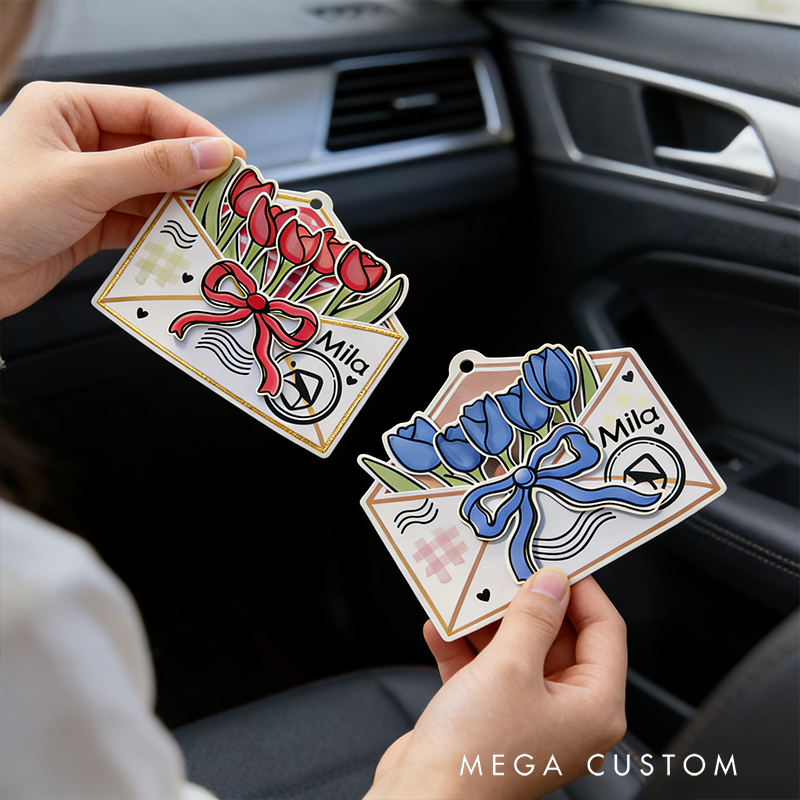 Personalized Blossom Envelope Keychain Engraved Keychain Meaningful Gift for Partners Love Message Holiday Present