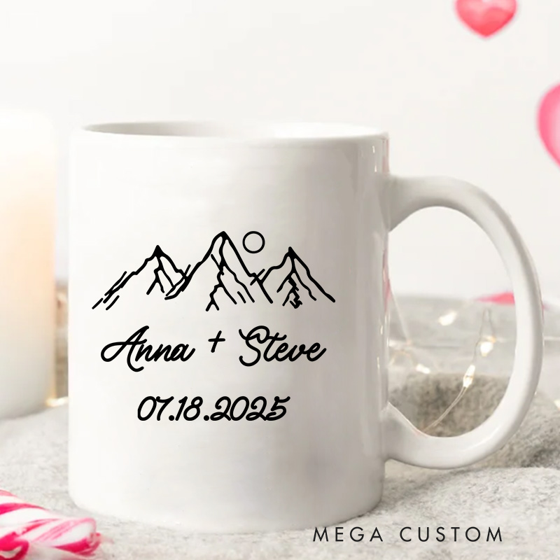 Personalized Couple Adventure Begins Mug Ceramic Coffee Cup for Husband Wife Anniversary Couple Mug for Newlyweds