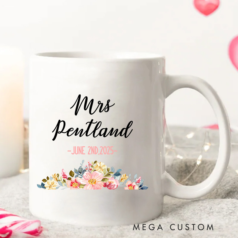 Personalized Floral Mr & Mrs Wedding Mug Ceramic Coffee Cup for Husband Wife Anniversary Couple Mug for Newlyweds