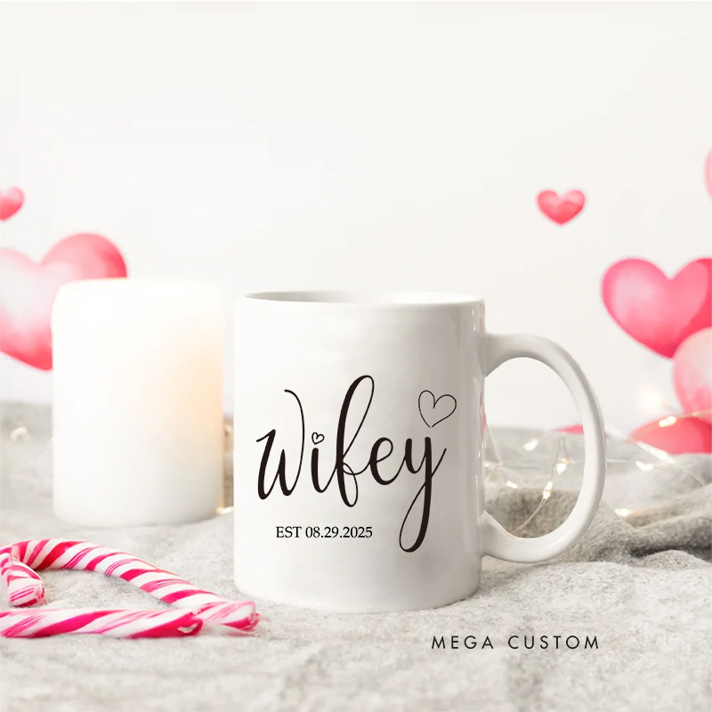 Personalized Hubby & Wifey Mug Couple Anniversary Mug for Her Him Ceramic Cup for Couple Newlyweds