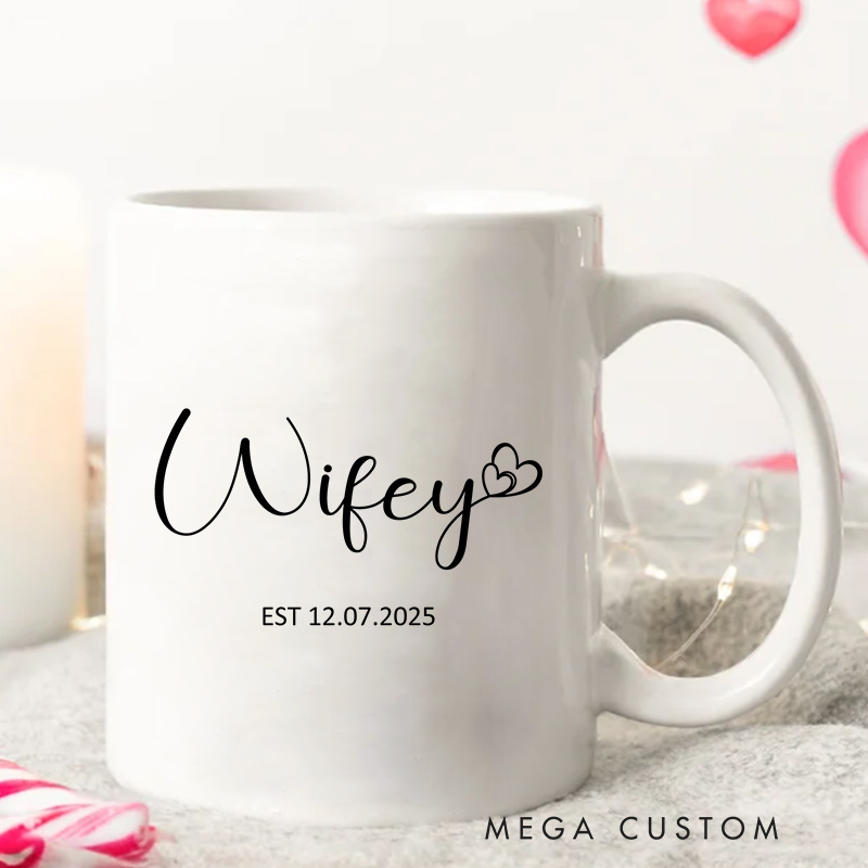 Personalized Hubby & Wifey Wedding Mug Couple Ceramic Mug for Husband Wife Newlywed Present Mug Anniversary Gift