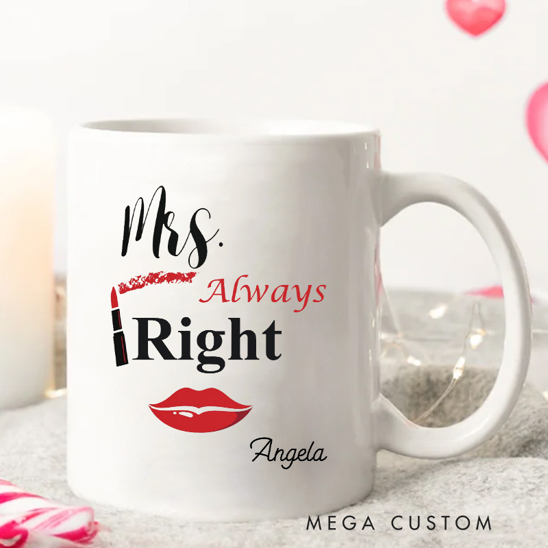 Personalized Mr. Right & Mrs. Always Right Mug Couple Ceramic Mug for Husband Wife Anniversary Gift Mug for Newlywed