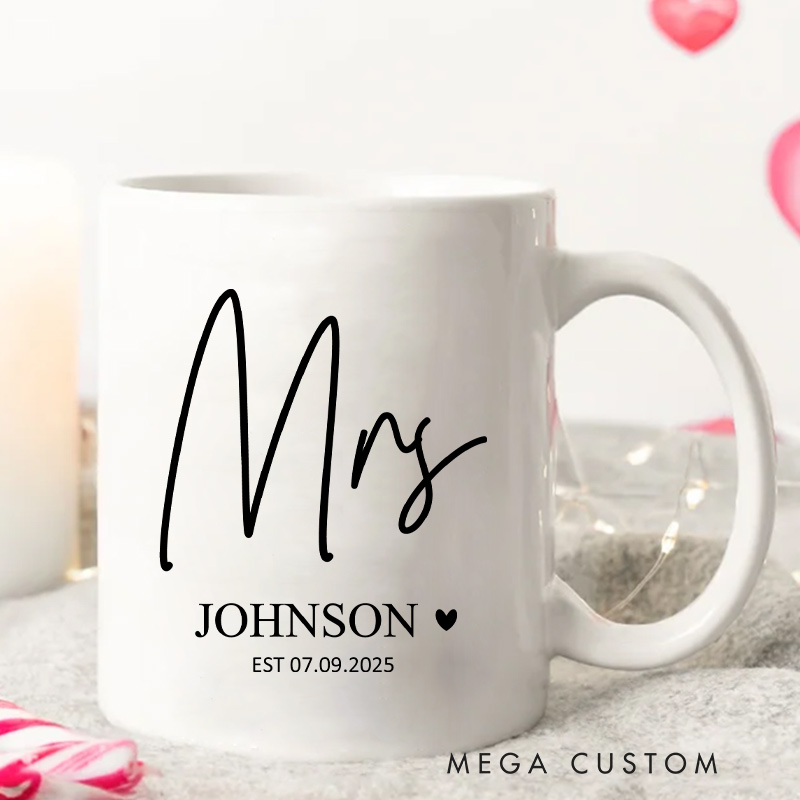 Personalized Minimalist Mr. & Mrs. Wedding Mug Couple Ceramic Mug for Husband Wife Anniversary Gift Mug for Newlywed