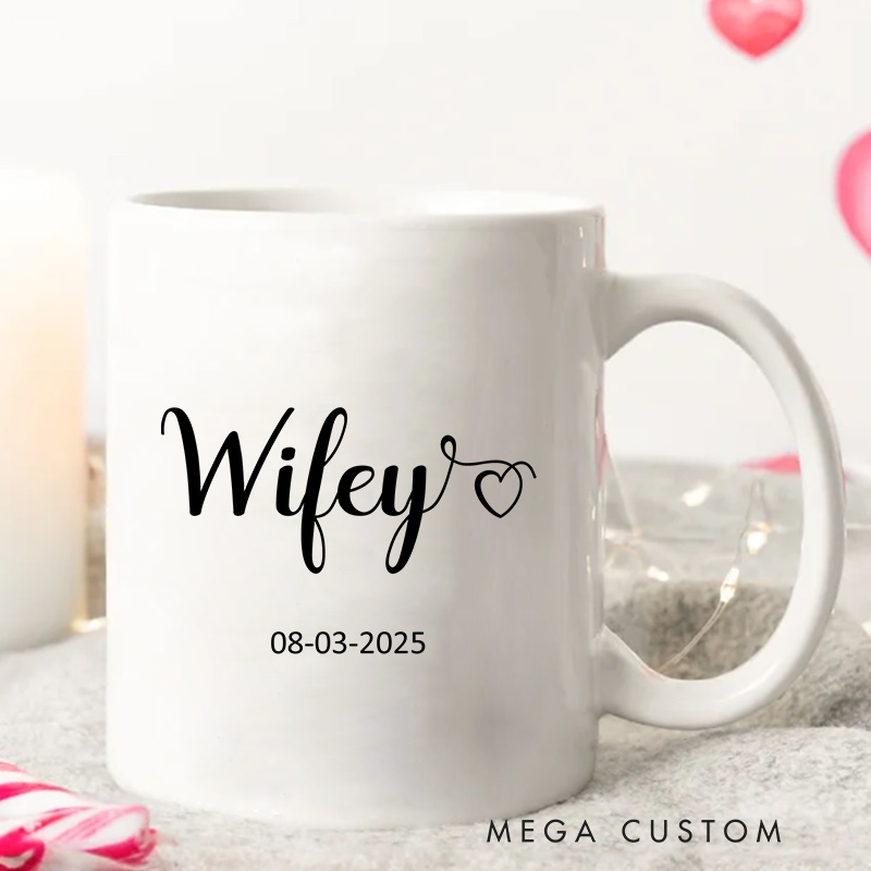 Personalized Hubby & Wifey Wedding Mug Ceramic Coffee Mug for Husband Wife Couple Anniversary Cup for Newlywed
