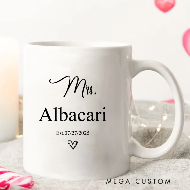 Personalized Mr. & Mrs. Wedding Date Mug Ceramic Coffee Mug for Newlywed Husband Wife Coffee Mug Couple Anniversary Cup