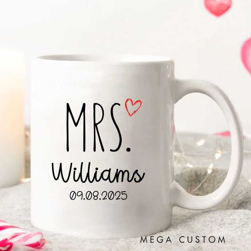 Personalized Mr. & Mrs. Wedding Date Mug Ceramic Coffee Mug for Newlywed Husband Wife Coffee Mug Couple Anniversary Cup