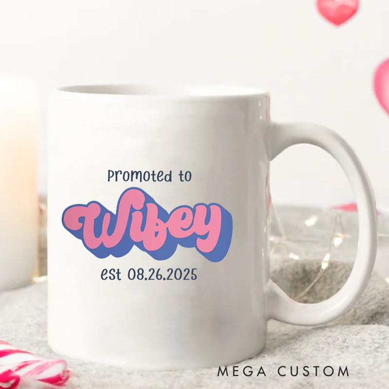 Personalized Promoted to Hubby & Wifey Mugs Humors Coffee Mug for Couple Husband Wife Coffee Cup Newlywed Anniversary Cup