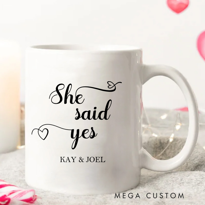Personalized Couple Engagement Mug He Asked She Said Yes Wedding Mug for Newlyweds Coffee Cup for Husband Wife