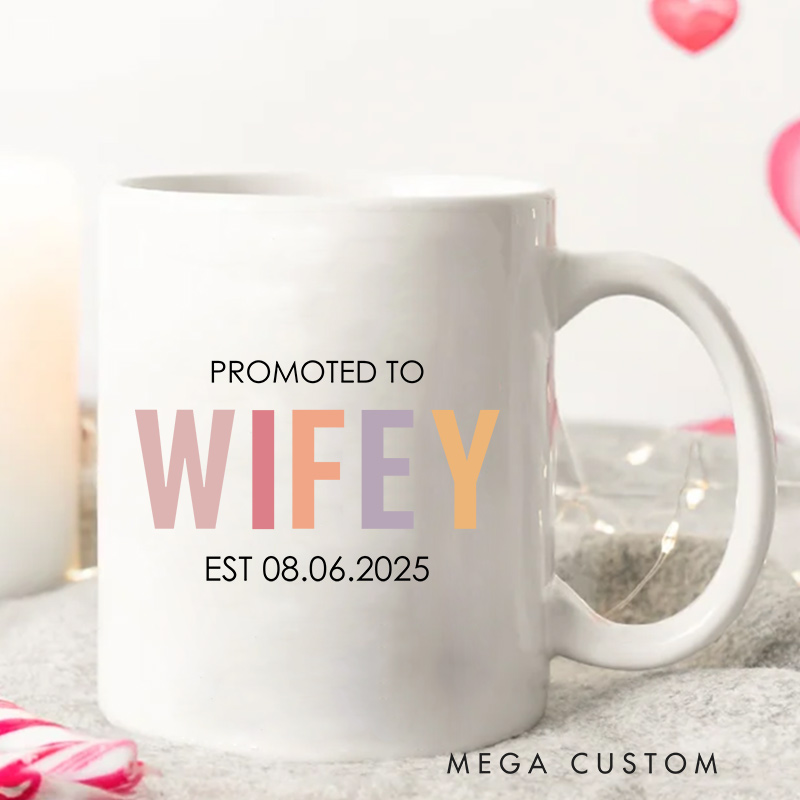 Personalized Promoted to Hubby & Wifey Mug Couple Wedding Mug for Her Him Newlyweds Coffee Cup for Husband Wife