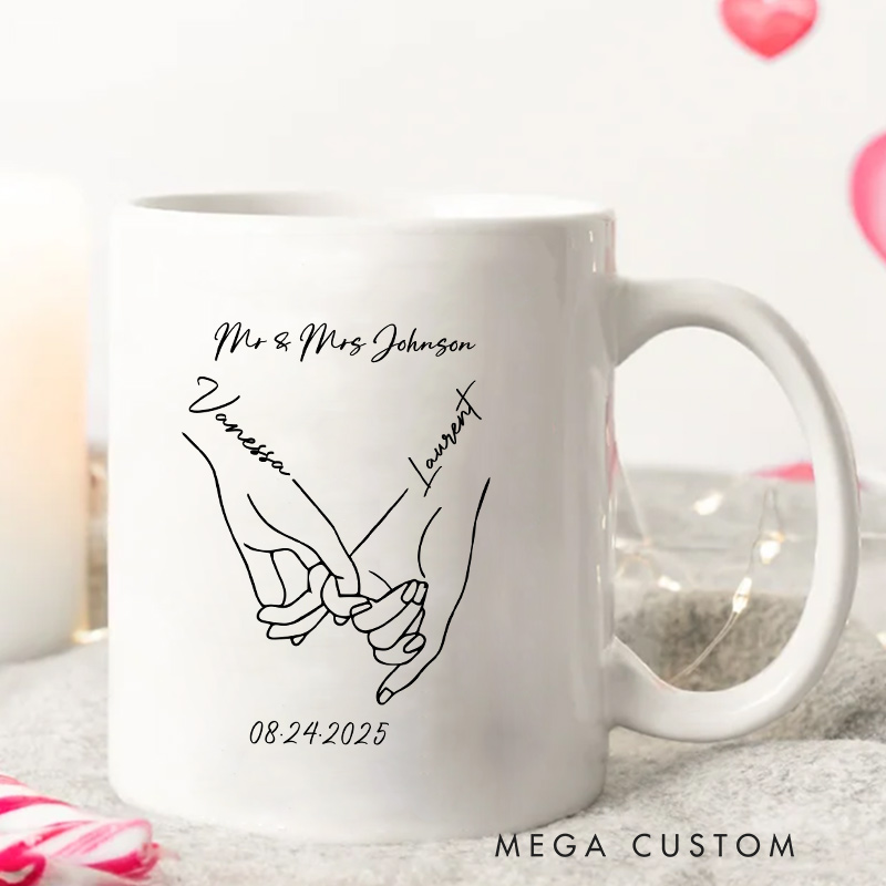 Personalized Pinky Promise Couple Mugs Couple Coffee Mug for Newlyweds Husband Wife Coffee Cup for Anniversary