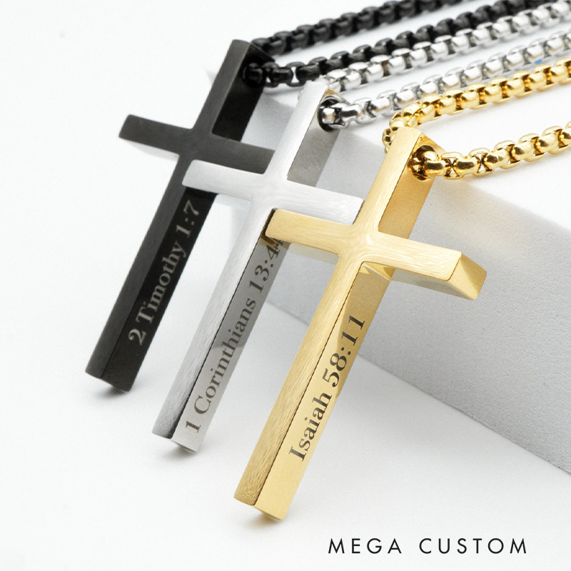Personalized Cross Scripture Pendant Necklace for Men Religious Jewelry Christian Bible Verse Gift for Him