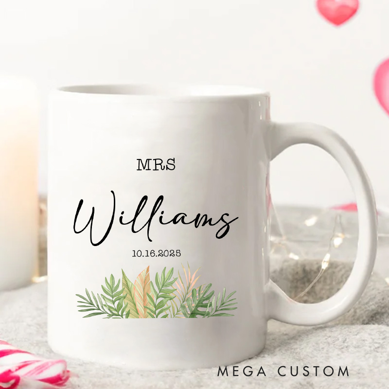 Personalized Mr & Mrs Wedding Date Mug Couple Wedding Coffee Cup for Her Him Ceramic Cup for Couple Newlyweds