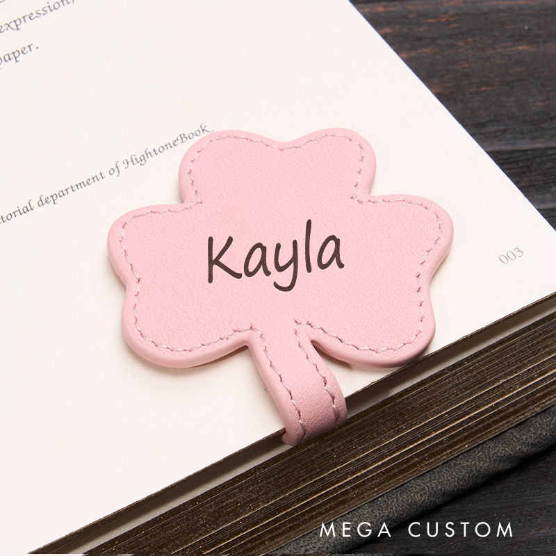 Personalized Leather Bookmark Shamrock Shaped Bookmark Magnetic Bookmark Custom Name Engraved Page Marker Lucky Gift for Readers Lucky Charms Leather Accessories Book Accessory  