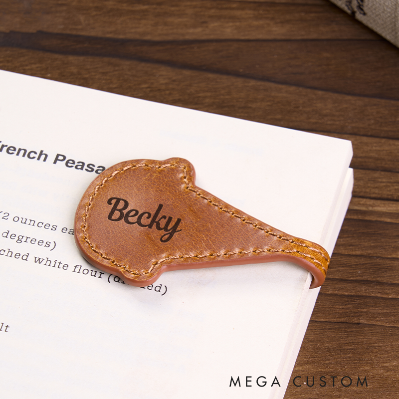 Personalized Leather Bookmark Ice Cream Shaped Bookmark Magnetic Bookmark Custom Name Engraved Page Marker Cute Gift for Readers Unique Handmade Leather Accessory Reading Essential