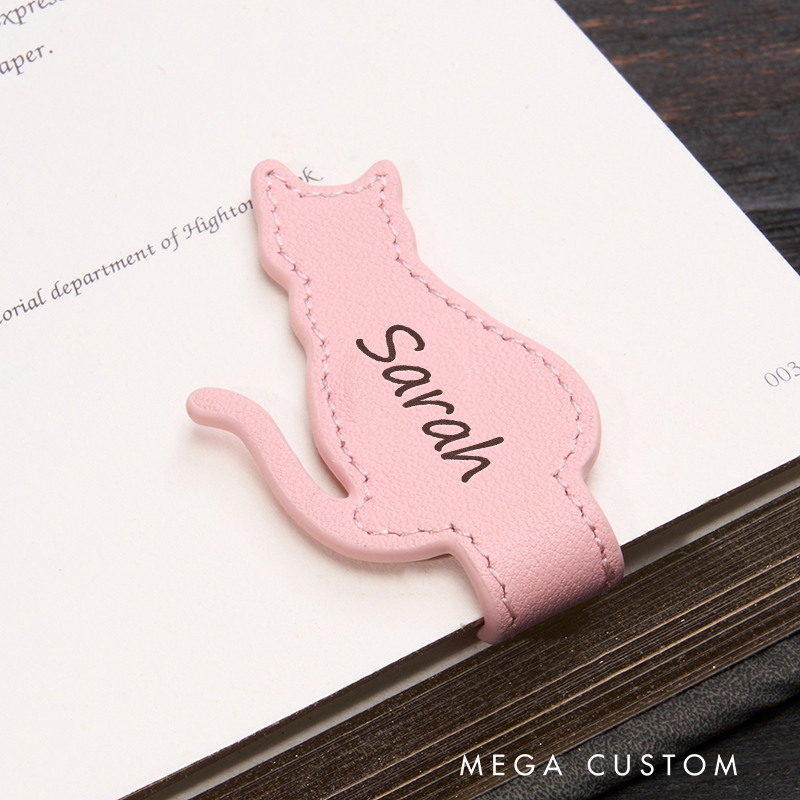 Personalized Leather Cat Bookmark Magnetic Bookmark Custom Name Engraved Page Marker Gift for Readers and Cat Lovers Elegant Animal-Shaped Book Accessory  